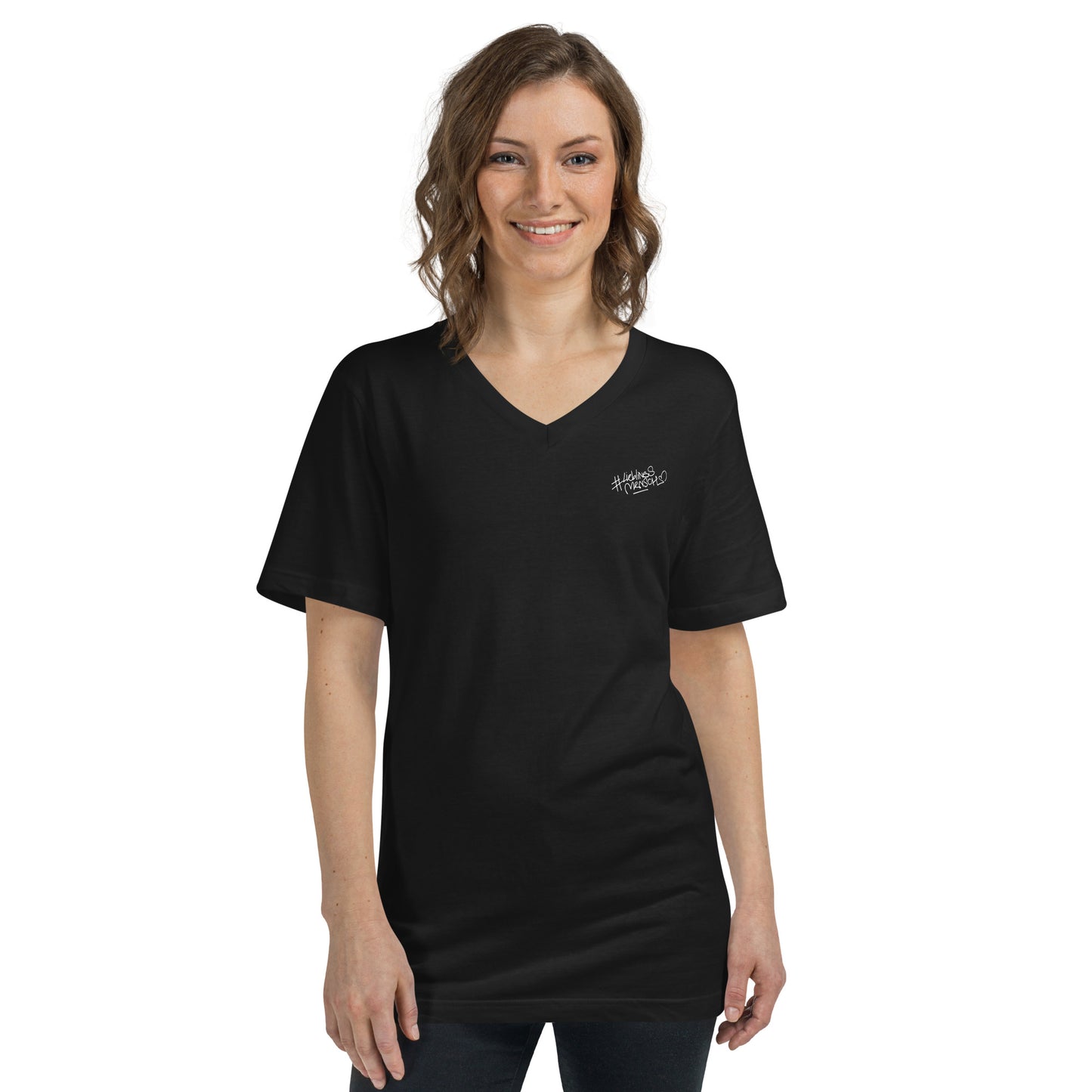 Damen T-Shirt mit V-Ausschnitt aus 100 % Baumwolle, reguläre Passform, klassisches Design, schwarz, Aufdruck vorne und hinten