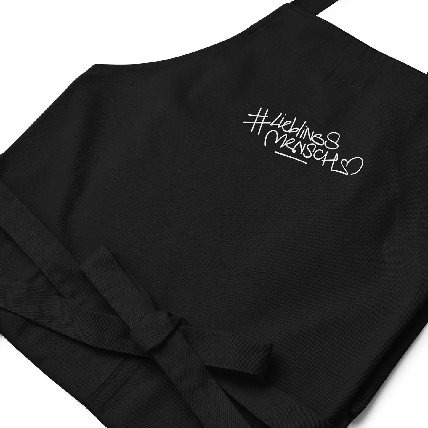 Stilvolle #Lieblingsmensch-Schürze aus Bio-Baumwolle mit geteilter Vordertasche – ideal zum Kochen oder als Geschenk