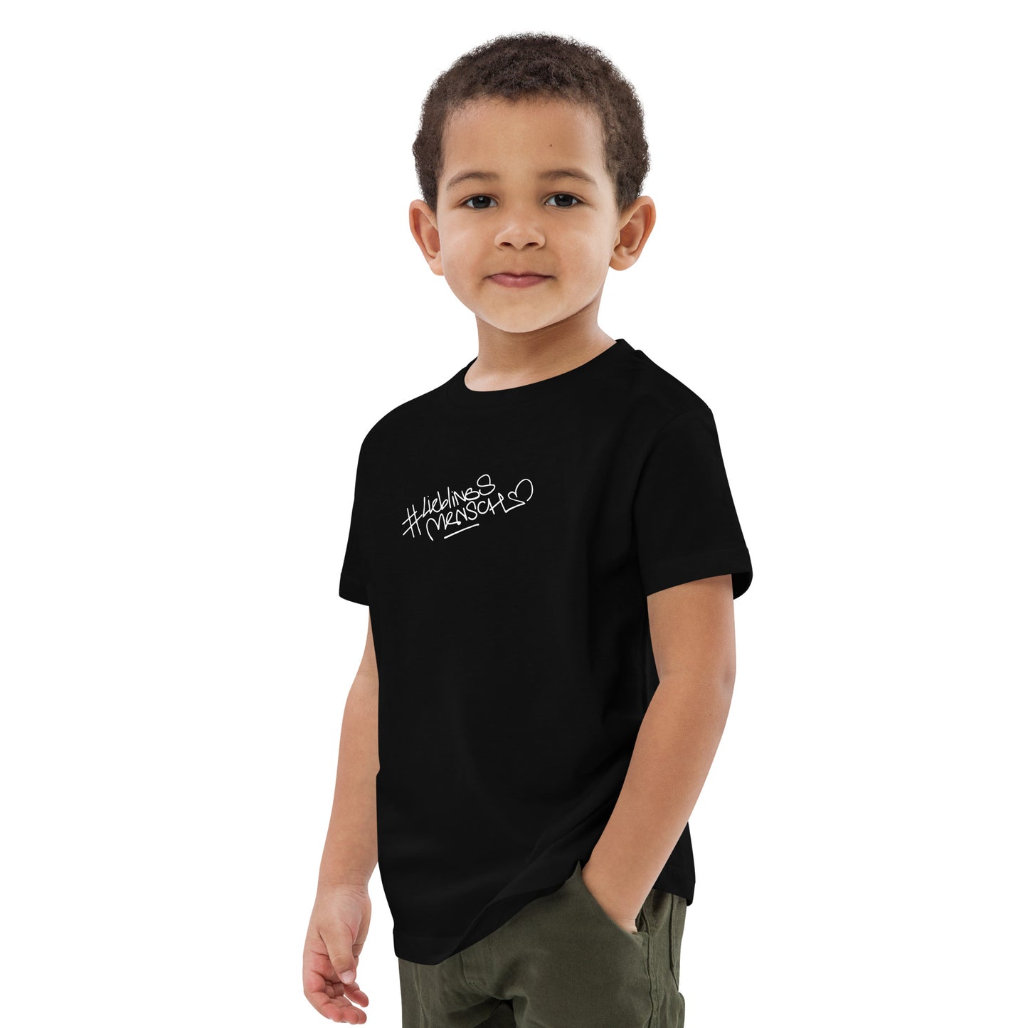 Schwarzes Kinder-T-Shirt aus 100 % Bio-Baumwolle mit Medium-Fit und eingefasstem Rundhalsausschnitt