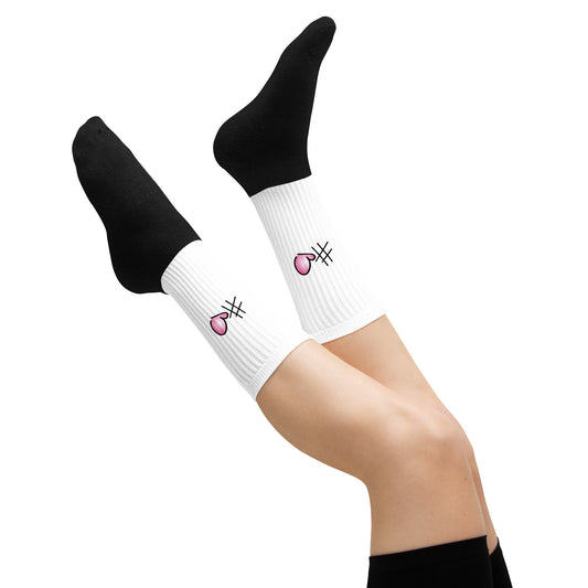 Wadenlange Socken mit farbigem Schaft und schwarzem Fußteil – gepolsterter Boden, geripptes Bein, modernes Design