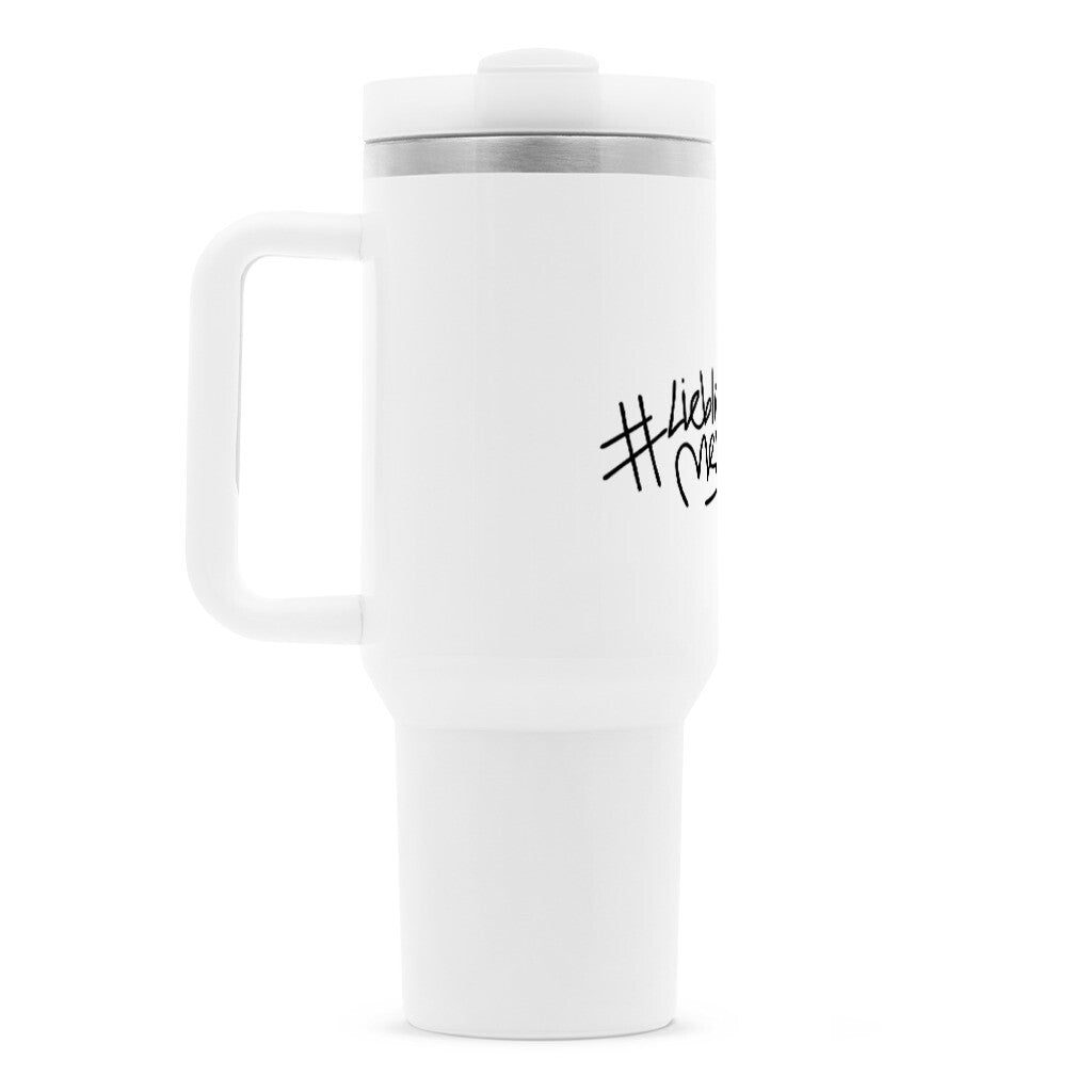 Extra großer Thermo-Reisebecher mit Griff, Deckel und Strohhalm – 1200 ml, stilvoller Becher mit #Lieblingsmensch-Design für unterwegs